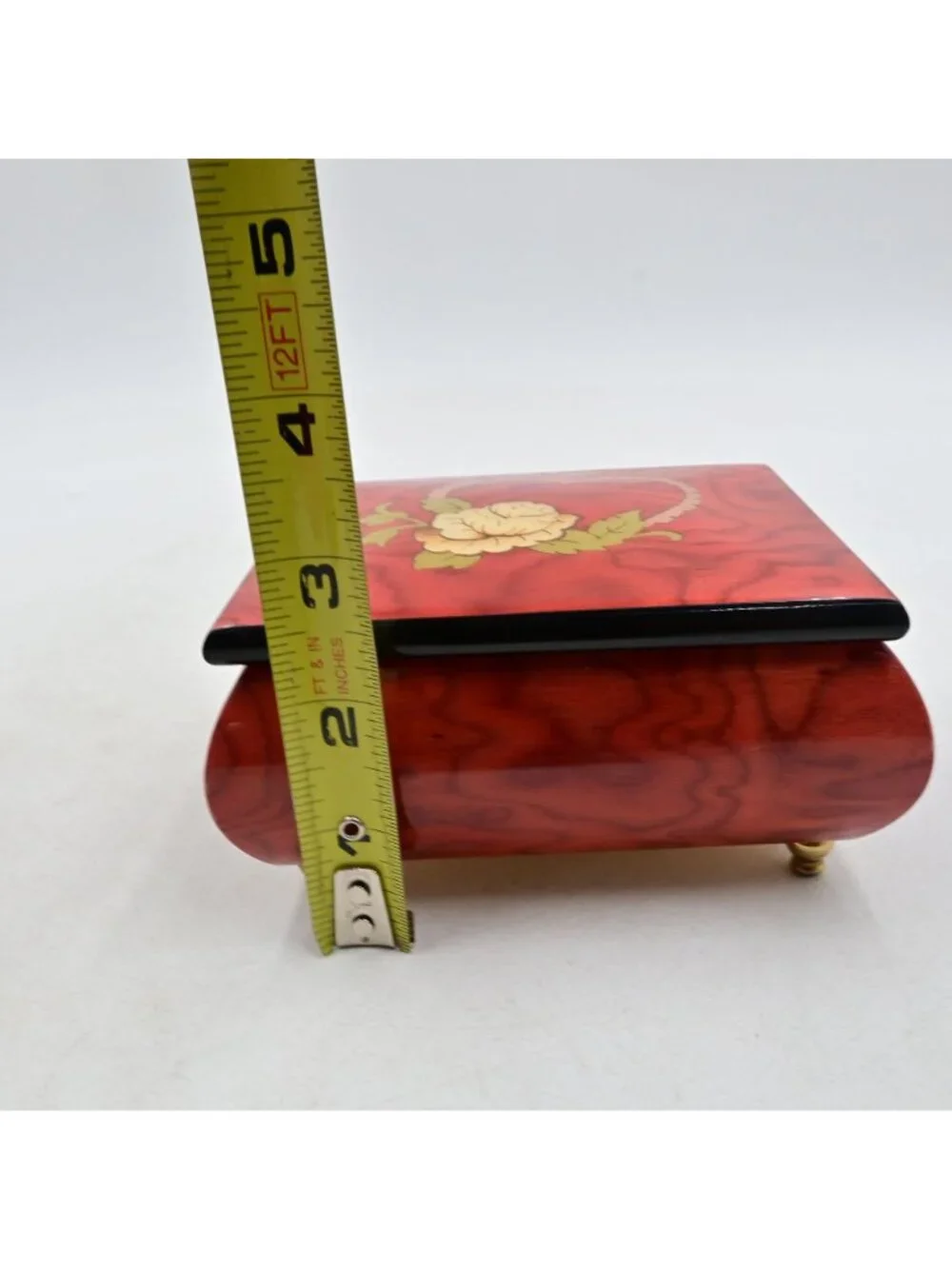 San Francisco Music Box Co Italian Inlaid Wood Lacquered Jewelry Heart Rose